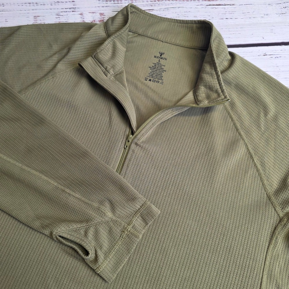 Kings Camo XKG Foundation 1/4 Zip Pullover Olive Green Waffle Mens Large Light